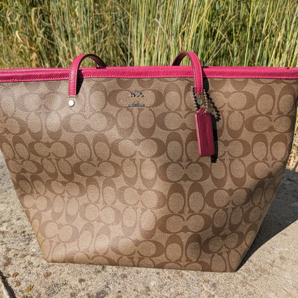 Coach Signature Brown and Pink Tote Bag